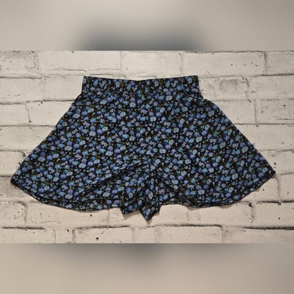 Urban Renewal Sheer Lightweight Flowy Floral Black, Blue & Purple Shorts - Picture 1 of 12